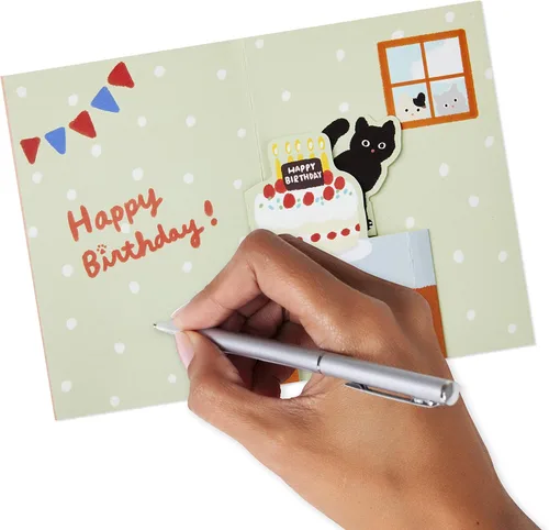 Vista 7 de Hallmark Tarjeta de cumpleaños desplegable (gato y amigo con pastel de cumpleaños)