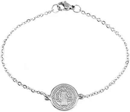 Vista 7 de HGTTH - Medalla de San Benito de acero inoxidable para mujer Medalla San Benito Acero Inoxidable 71in acero