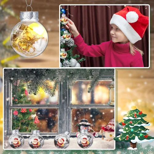 Vista 4 de Soaoo Juego de 100 bolas de adorno de Navidad de 1.96 pulgadas, bolas rellenables de plástico transparente, para árbol de Navidad, decoración