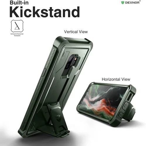 Vista 4 de Dexnor Funda para Samsung Galaxy S9+ Plus, [protector de pantalla y soporte integrados] Protección de grado militar resistente a prueba de golpes