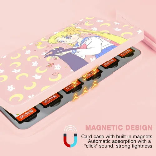 Vista 5 de DLseego Sailor Moon Switch - Funda para juegos con 24 ranuras para Switch Switch Lite y Switch OLED Tarjetas de juego y tarjeta Micro SD caja
