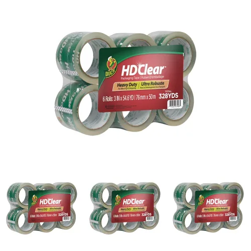 Vista 9 de Duck HD Clear – 6 rollos extra anchos, 328 yardas. Cinta de embalaje resistente para envíos/correo/mudanza/almacenamiento. Repuestos transparentes