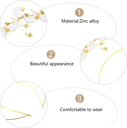 Vista 8 de NOLITOY Moon Stars Crown- Crystal Goddess Angel Crown Headband Rhinestone Wedding Tiara Glitter Floral Bridal Hair Band Headpiece Accessories for