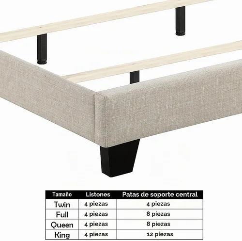 Vista 9 de Rosevera Josie Wingback - Base de cama con cabecera capitoné de altura ajustable, marco de cama tapizado de tela, soporte de listones de madera Gris