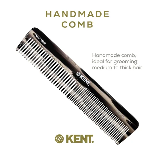Vista 3 de Kent 16TG Peine de tocador para el cabello, doble diente, grafito fino/ancho para cabello, barba y bigote, peine de peluquería grueso/fino