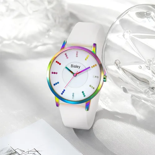 Vista 2 de Rainbow Watch - Reloj de pulsera impermeable con banda de silicona para niña y mujer