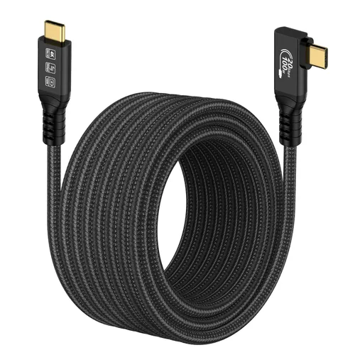 Vista 11 de Cable USB C 3.2 Gen2x2 de 20 Gbps, 90 grados USB C 4K @60Hz UHD Video 5A/240W PD3.1 Cable de carga rápida con E-Marker compatible con Thunderbolt 3/4