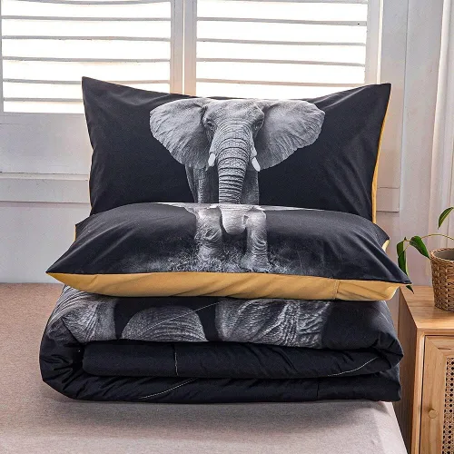 Vista 5 de MUSOLEI Juego de edredón 3D de elefante Juego de edredón de elefante negro Juego de ropa de cama Queen Juego de edredón de diseño personalizado
