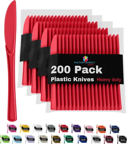 Vista 8 de Party Solids - Cuchillos de plástico negro, 200 piezas, cuchillos negros, utensilios desechables, juego de cubiertos de plástico resistente