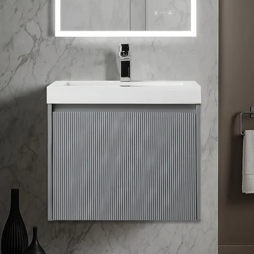 Vista 10 de Blossom Lavabo de baño de 20 pulgadas con tocador, todo en madera montado en la pared, gabinete flotante de baño con tocador con fregadero