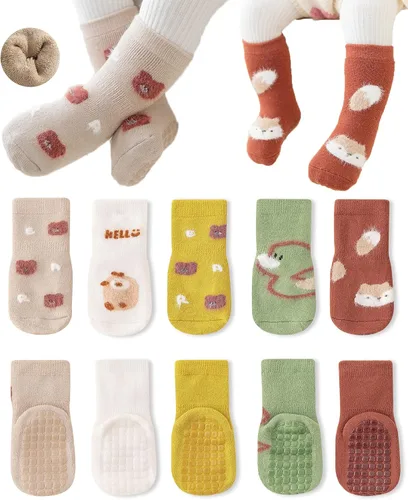 Vista 8 de Calcetines antideslizantes para bebés, calcetines cálidos y gruesos para niños, calcetines de tobillo para niñas, niños, recién nacidos, bebés
