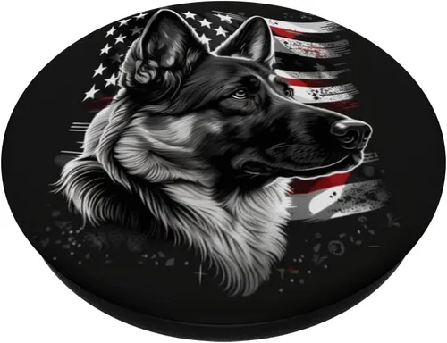 Vista 2 de PopSockets de perro pastor alemán con la bandera americana, estilo vintage, patriótico, PopGrip intercambiable