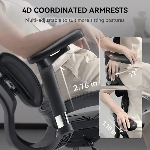 Vista 6 de SIHOO Doro S100 Ergonomic Office Chair - Dual Dynamic Lumbar Support, 4D Coordinated Armrests, 5-Level Adjustable Backrest, Recline Angle 135-degree