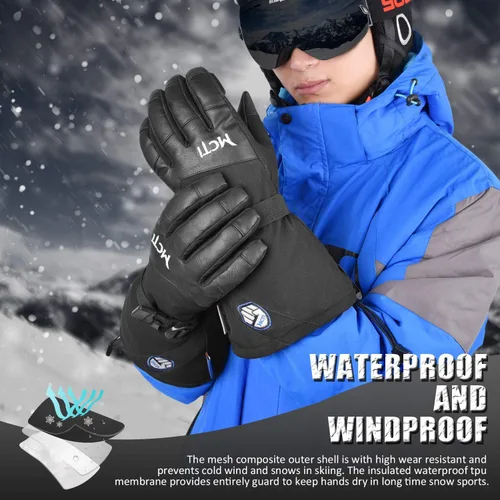 Vista 3 de MCTi - Guantes impermeables de invierno para snowboard, con piel sintética para pantalla táctil y correas para muñeca