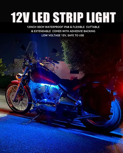 Vista 4 de Keiurot - Tira de luces LED azules de 12 V para automóviles, conectables de 12 pulgadas, paquete de 4 unidades IP68 Waterproof Flexible for Cars