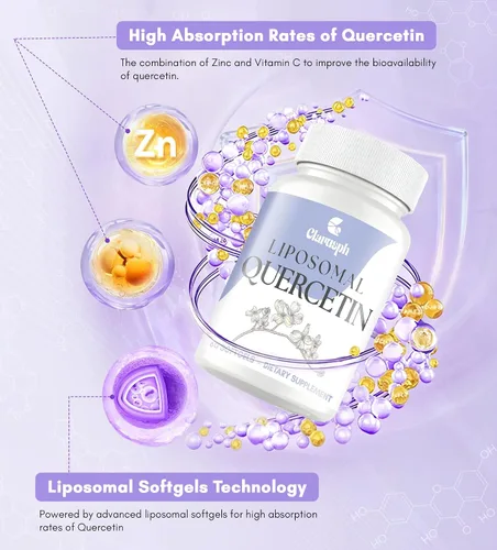 Vista 5 de Quercetina con bromelina Suplementos de quercetina liposomal con alta absorción para respiratorio e inmunidad* Quercitina 1000 mg con vitamina C