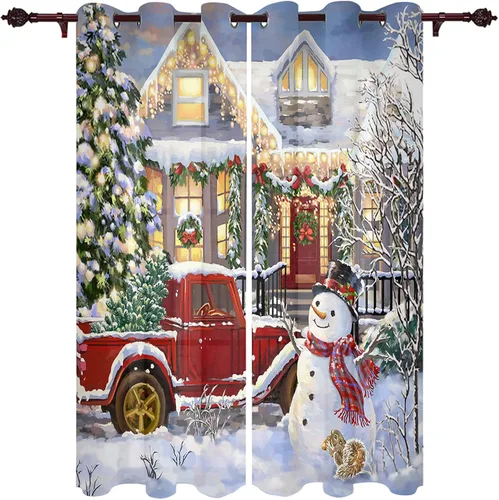 Vista 57 de Libaoge Cortinas de Navidad para cocina, dormitorio, juego de 2 paneles, diseño de muñeco de nieve de Navidad, cortinas de invierno con copos