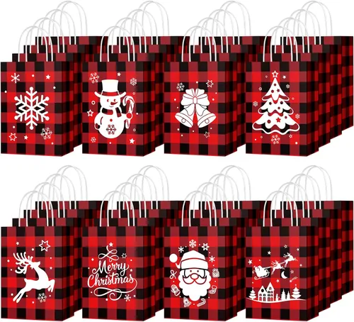 Vista 11 de Yeaqee 80 piezas - bolsas de regalo de Navidad - tamaño pequeño - Merry Christmas Xmas - bolsas de regalo de Navidad con asas - bolsas de papel