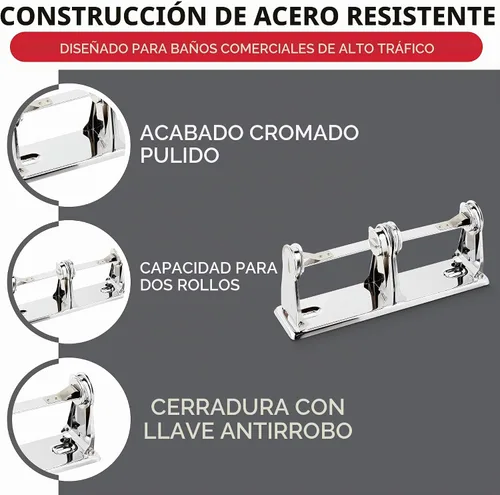 Vista 5 de Winco TTH-2 Dispensador de papel higiénico de doble rollo, acero, mediano