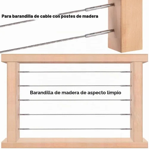 Vista 4 de Kit de accesorios de barandilla de cable de acero inoxidable para postes de madera, sistema de barandilla de cable 3/16, tornillos de retardo
