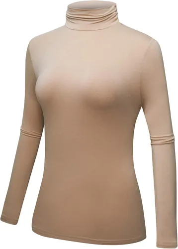 Vista 2 de OThread & Co. Camiseta de manga larga con cuello alto para mujer, capa elástica básica, cómoda, cuello alto