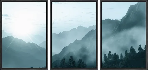 Vista 15 de SIGNWIN Lienzo enmarcado para pared, juego de arte tranquilo con reflejo de lago, acuarela, montaña y agua, ilustraciones modernas, arte abstracto