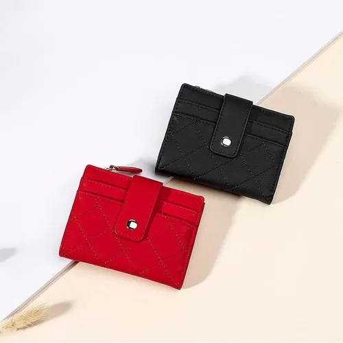Vista 6 de kuifang Bonita cartera para niñas, pequeña y plegable estética, de piel sintética, bolsillo para efectivo, tarjetero con ventana de identificación