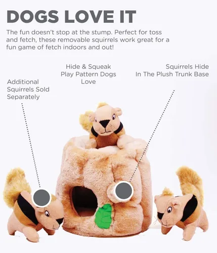 Vista 3 de Outward Hound Hide A Squirrel - Rompecabezas de peluche para perros (mediano) y ladrillo de perro, juguete interactivo para perros