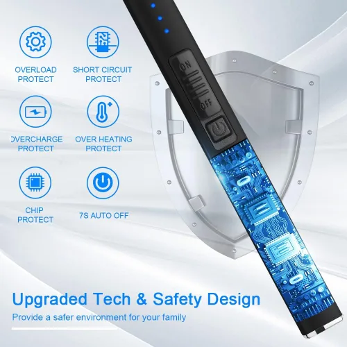 Vista 4 de Encendedor eléctrico de arco resistente al viento, sin llama, recargable por USB, con bloqueo de seguridad para velas, barbacoa, camping (negro)