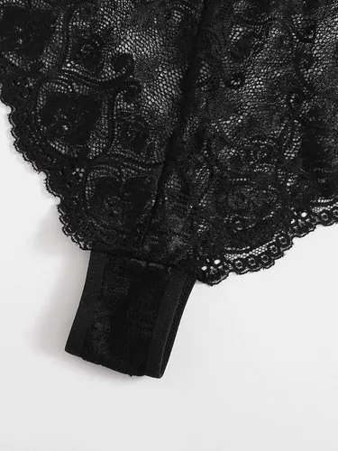 Vista 4 de WDIRARA - Conjunto de pijama de satén de seda para mujer, lencería de encaje floral, ropa de dormir con bata, 4piezas