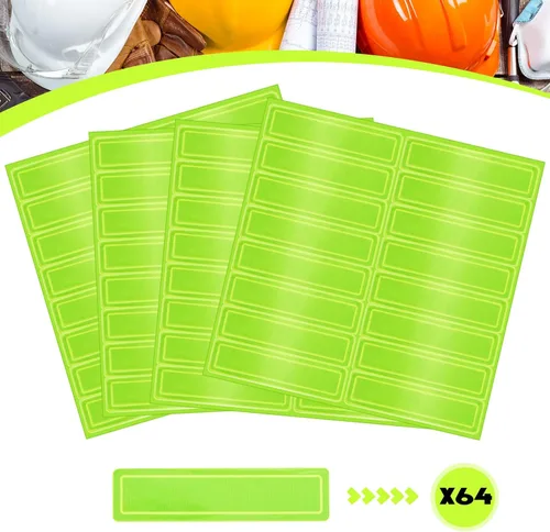 Vista 3 de Kanayu 64 calcomanías reflectantes para casco de seguridad, para construcción, 1 x 4, tiras de casco retro fluorescentes (verde)