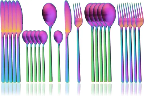 Vista 12 de JASHII Juego de cubiertos cepillados, juego de cubiertos de acero inoxidable de 24 piezas, servicio para 6, cuchillo mate, tenedor, cucharas