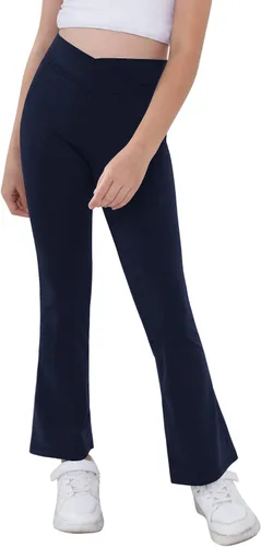 Vista 2 de Pantalones de yoga para niñas con cintura cruzada en V, pierna ancha, pantalones acampanados de cintura alta, pantalones de corte de bota
