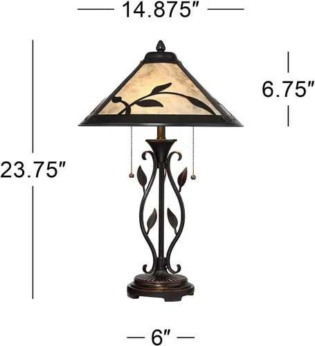 Vista 4 de Franklin Iron Works Feuille - Juego de 2 lámparas de mesa decorativas de 23 3/4 pulgadas de hoja alta y vid, estilo rústico de granja, núcleo