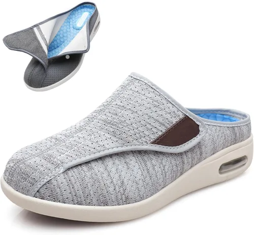 Vista 10 de bumuam Zapatos para diabéticos para hombre, zapatos anchos ajustables, ligeros, antideslizantes, ortopédicos, para caminar, artritis, pies Beige