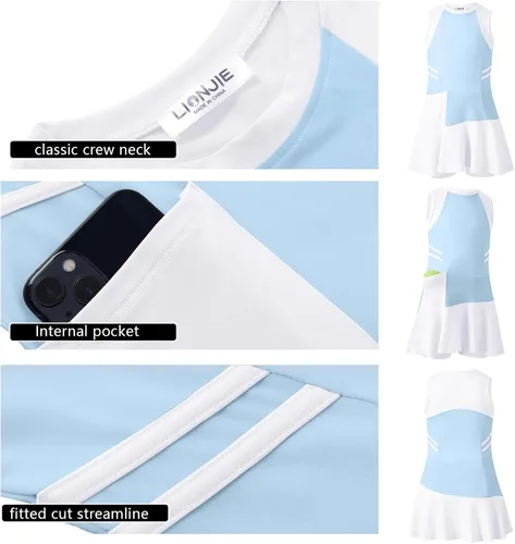 Vista 2 de Vestido deportivo sin mangas para niños y niñas, con bolsillos, para jugar tenis, golf, conjunto deportivo
