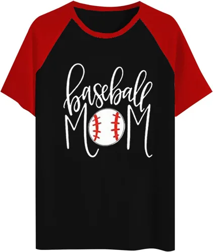 Vista 4 de Oggfader Womens Baseball Shirts Short Sleeve Crewneck Baseball Mom Print Pullover Top Slim Comfy Loose Blouse T Shirt