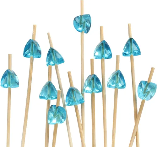 Vista 13 de BambooMN Pinchos decorativos de acrílico transparente de 5.9 pulgadas para sándwiches de frutas y cócteles de bambú para eventos de catering Claro