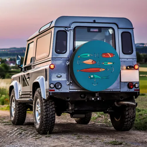 Vista 6 de Fundas de neumáticos de repuesto para remolques de caravana, juego de cebo de peces, resistente a la intemperie, a prueba de polvo, universales