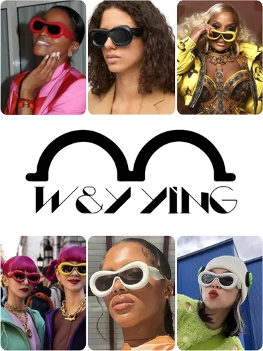 Vista 4 de W&Y YING Y2K - Lentes de sol ovalados inflados con montura gruesa para mujeres y hombres, divertidos, grandes, con escudo estético