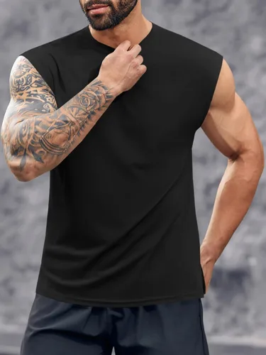 Vista 2 de Runcati Camiseta sin mangas de entrenamiento para hombre, de secado rápido, para gimnasio, culturismo, fitness, entrenamiento