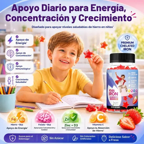Vista 3 de Gomitas suaves de hierro para niños, hierro con vitamina C, D B12, zinc