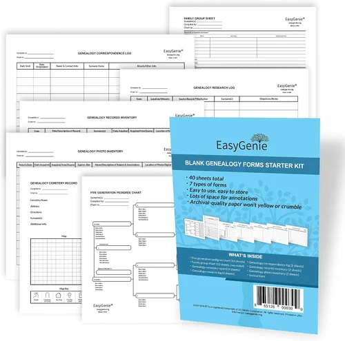Vista 4 de Kit de iniciación de formularios genealógicos en blanco (7 tipos/40 hojas) por EasyGenie