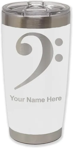 Vista 29 de LaserGram Vaso aislado al vacío de 20 onzas, clave de bajo, grabado personalizado incluido (negro) Engraved Gift for Musician, Vacuum Insulated