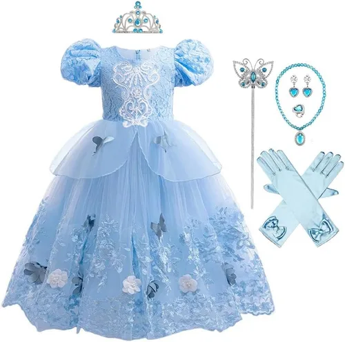 Vista 48 de Vestido de cumpleaños de princesa Cenicienta para niñas, disfraz de Halloween, concurso de Navidad, fiesta de baile con accesorios
