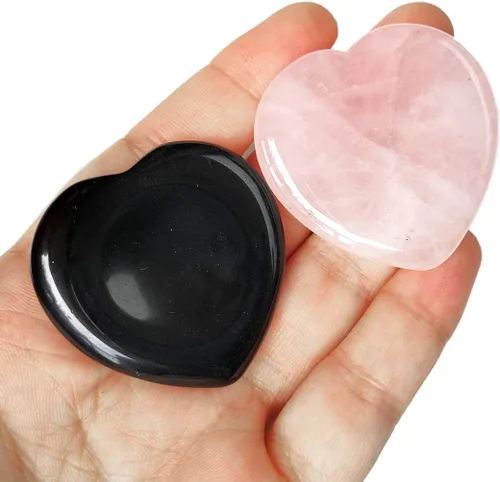 Vista 14 de 2 piedras de corazón preocupadas por la ansiedad, bolsillo en la palma del pulgar, meditación de energía positiva, cristal curativo de chakras, 7