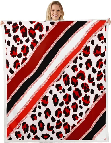 Vista 22 de Homewish Abstract Leopard Kids Throw Blanket,Cheetah Skin Wild Animals Bed Blanket for Girls Boys Women,Geometric Stripes Fashion Fleece