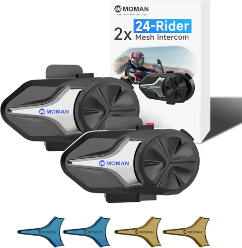 Vista 9 de Moman CPX Motorcycle Group - Intercomunicador de malla, sistema de comunicación de malla para 24 ciclistas BT5.4, casco con altavoz, auriculares