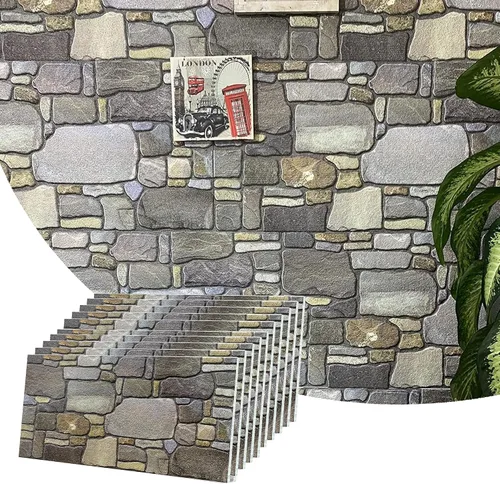 Vista 33 de Dundee Deco Paneles de pared 3D: revestimiento de pared marrón cobre con aspecto de piedra sepia, revestimiento de espuma de poliestireno