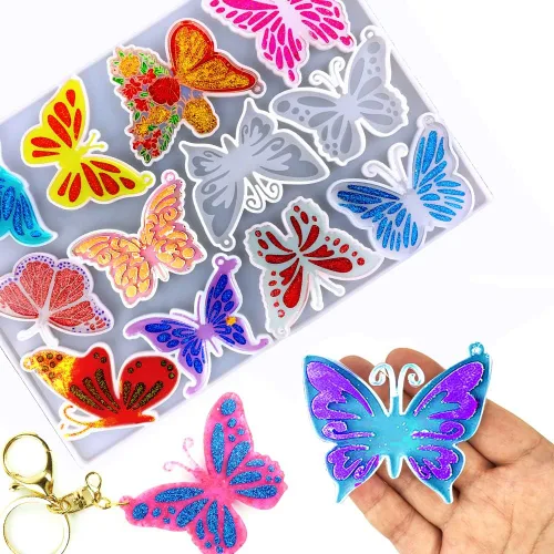 Vista 3 de Molde para llavero de mariposa, moldes de resina de silicona para llavero, 12 estilos de joyería de mariposa colgante de molde para resina epoxi